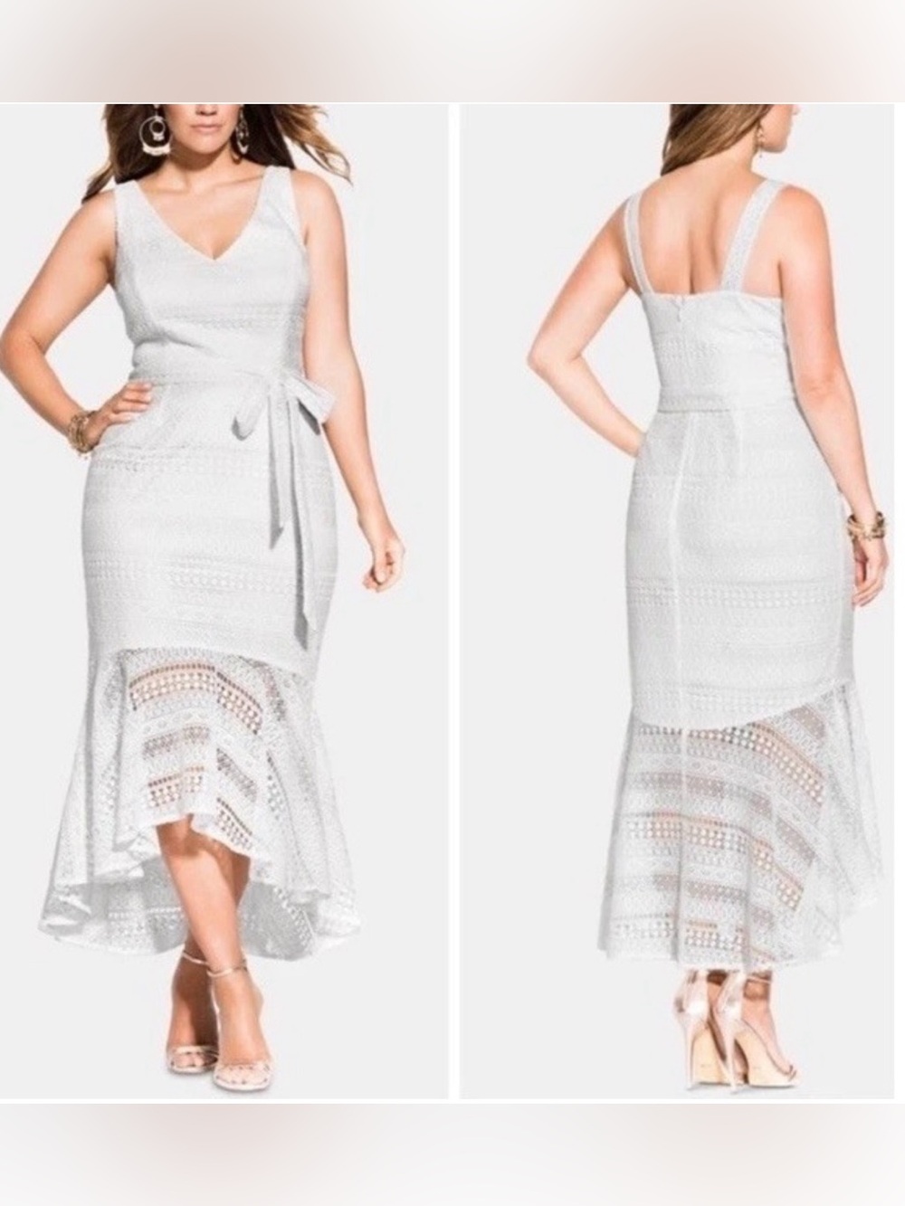 NWT City Chic White Lace High Low Midi Dress Size 18 M Plus Boho Wedding Bridal